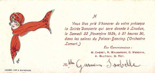 Carton invitation soire dansante au Palace  Loudun (France — Vienne)