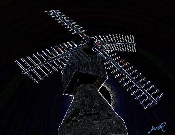Moulin  vent du Puits d'Ardanne, prs de Loudun (France-Vienne- — Effet de nuit