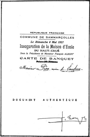 Invitation  l'inauguration de l'cole de Cru, commune de Sammarolles (France-Vienne)